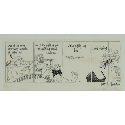 DAVID SHENTON (1949) THREE PEN AND INK CARTOONS AND A SIMILAR ARTIST ...