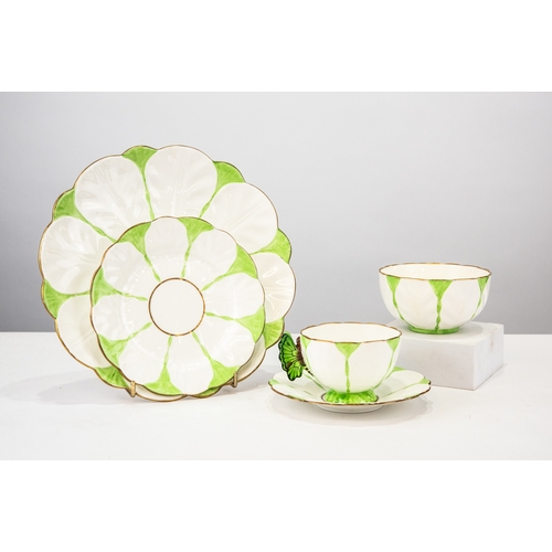 88 - UNUSUAL CIRCA 1920's AYNSLEY PORCELAIN 19 PIECE PART TEA SERVICE, comprising five cups with BUTTERFL... 