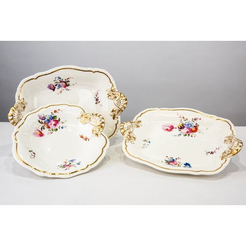 89 - THREE NINETEENTH CENTURY STAFFORDSHIRE PORCELAIN SHAPED-OBLONG and SHELL-SHAPE DESSERT DISHES, also ... 