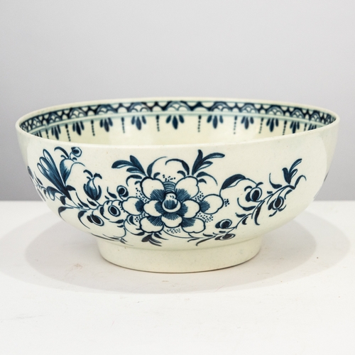 100 - CAUGHLEY BLUE AND WHITE PORCELAIN BOWL, of steep sided, footed form, decorated with flowers, the int... 