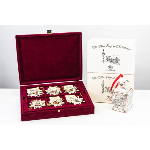 78 - BOXED SET OF TWELVE LIMITED EDITION HUTSCHENREUTHER ‘TWELVE DAYS OF CHRISTMAS’ CHINA BELLS, 3” (7.6c... 