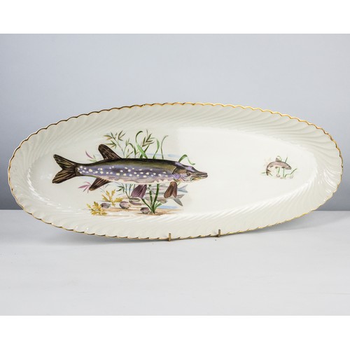 97 - FOURTEEN PIECE LUNEVILLE, FRENCH POTTERY FISH SERVICE FOR TWELVE PERSONS, printed and washed with fi... 