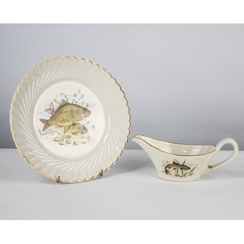 97 - FOURTEEN PIECE LUNEVILLE, FRENCH POTTERY FISH SERVICE FOR TWELVE PERSONS, printed and washed with fi... 