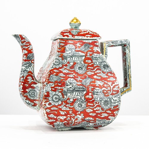 80 - LATE EIGHTEENTH CENTURY BLACK GLAZED ‘JACKFIELD’ SMALL TEAPOT, with engine turned borders, 3 ½” (8.9... 