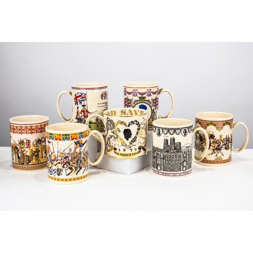 108C - RICHARD GUYATT FOR WEDGWOOD, TWO ROYAL COMMEMORATIVE CHINA OVERSIZED MUGS, 1977 and 1981, together w... 