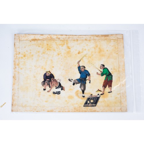 127 - NINE CHINESE QING DYNASTY LOOSE WATERCOLOUR ON RICE PAPER DRAWINGS from an album, FOUR representing ... 