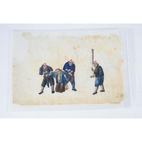 127 - NINE CHINESE QING DYNASTY LOOSE WATERCOLOUR ON RICE PAPER DRAWINGS from an album, FOUR representing ... 