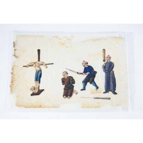 127 - NINE CHINESE QING DYNASTY LOOSE WATERCOLOUR ON RICE PAPER DRAWINGS from an album, FOUR representing ... 
