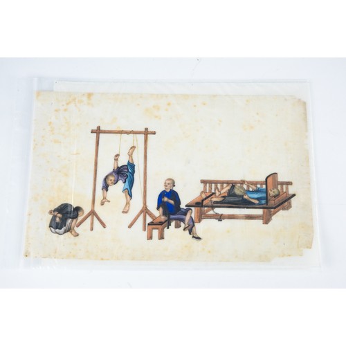 127 - NINE CHINESE QING DYNASTY LOOSE WATERCOLOUR ON RICE PAPER DRAWINGS from an album, FOUR representing ... 