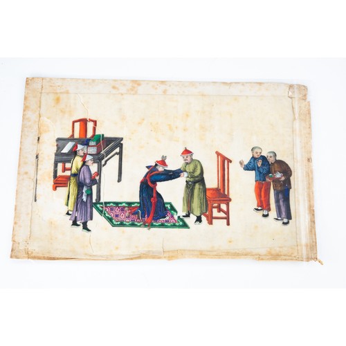 127 - NINE CHINESE QING DYNASTY LOOSE WATERCOLOUR ON RICE PAPER DRAWINGS from an album, FOUR representing ... 