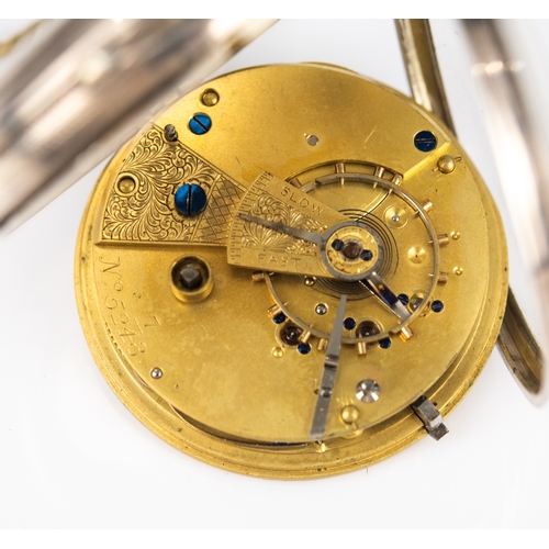 1 - VICTORIAN SILVER OPEN FACED POCKET WATCH, with key wind movement, floral engraved gold roman dial, w... 