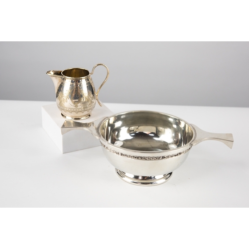 48 - WALKER & HALL ELECTROPLATED TREFOIL CRUET FRAME with THREE CUT GLASS RECEIVERS and TWO SPOONS; a... 