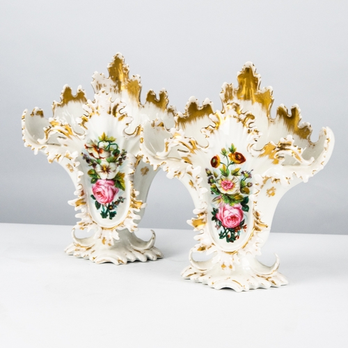 102 - PAIR OF NINETEENTH CENTURY FRENCH JACOB PETIT STYLE NEO-ROCOCO PORCELAIN VASES, each enamelled with ... 