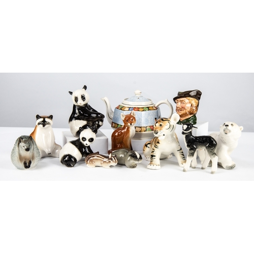 116 - COLLECTION OF TEN LOMONOSOV, RUSSIAN PORCLEAIN MODELS OF ANIMALS, comprising: PANDA, PANDA CUB, TIGE... 