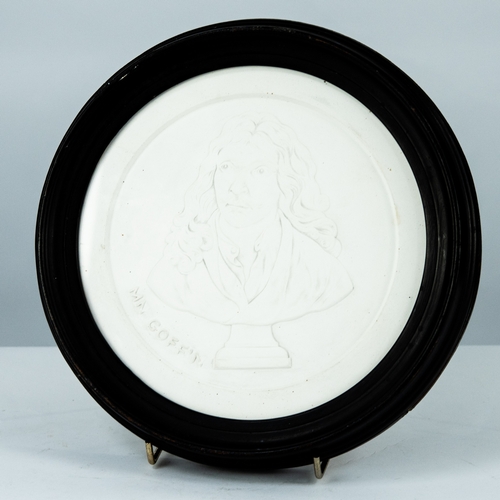 103 - MOULDED WHITE PLASTER PORTRAIT ROUNDEL OF W M GOFFIN, in a glazed and moulded ebonised wood frame, 9... 
