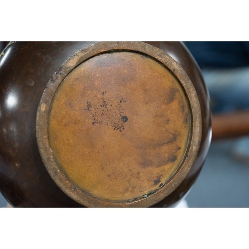 71 - GOOD QUALITY JAPANESE MEIJI PERIOD PARCEL GILT TWO HANDLED BRONZE VASE, of footed form with bird mas... 