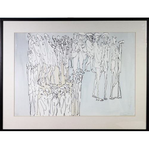 150 - JOHN THOMPSON (1924 - 2011) MIXED MEDIA Group Series No 102 Signed, labelled verso 20 1/2in x 29 1/2... 