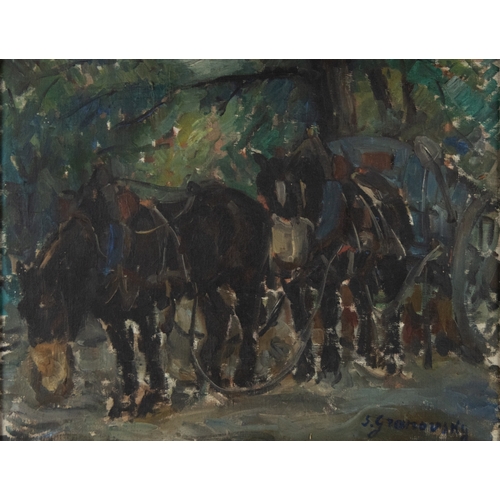 159 - SAM GRANOVSKY (1889-1942)OIL ON CANVAS Horse drawn carriage Signed 14” x 18” (35.5cm x 45.7cm), in a... 