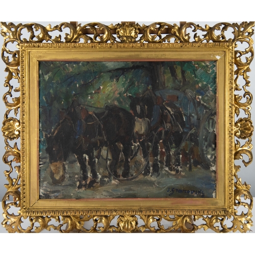 159 - SAM GRANOVSKY (1889-1942)OIL ON CANVAS Horse drawn carriage Signed 14” x 18” (35.5cm x 45.7cm), in a... 