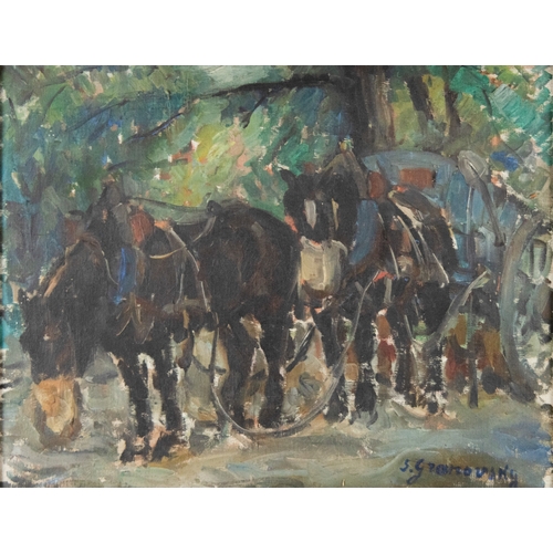 159 - SAM GRANOVSKY (1889-1942)OIL ON CANVAS Horse drawn carriage Signed 14” x 18” (35.5cm x 45.7cm), in a... 