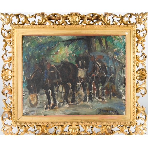 159 - SAM GRANOVSKY (1889-1942)OIL ON CANVAS Horse drawn carriage Signed 14” x 18” (35.5cm x 45.7cm), in a... 