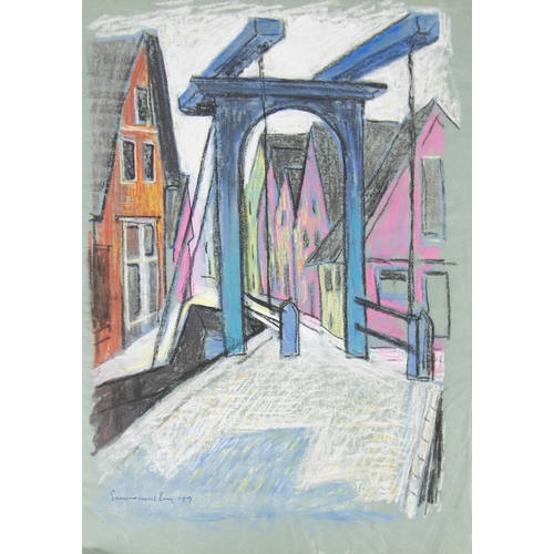 160 - EMMANUEL LEVY (1900 - 1986) PASTEL DRAWING ON GREY PAPER Bridge, Holland Signed lower left and title... 
