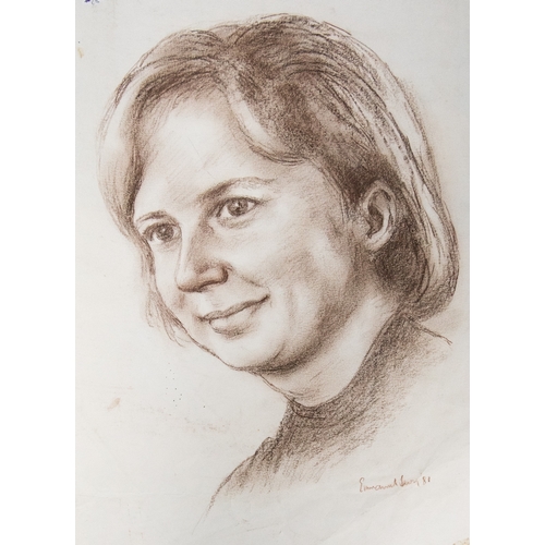 163 - EMMANUEL LEVY (1900 - 1986) SEPIA CRAYON Portrait of a Lady Smiling Signed and dated (19)'81 lower r... 