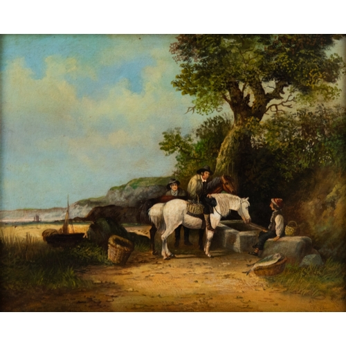 178 - MANNER OF WILLIAM SHAYER (1788-1879)OIL PAINTING ON BOARDCoastal scene with two horses and riders at... 