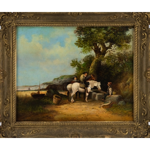 178 - MANNER OF WILLIAM SHAYER (1788-1879)OIL PAINTING ON BOARDCoastal scene with two horses and riders at... 