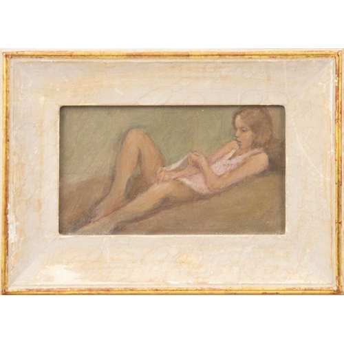 175 - MAURICE FEILD (1905 - 1988) OIL PAINTING ON BOARD Kate in a Pink Dress Signed and titled verso 4 1/4... 