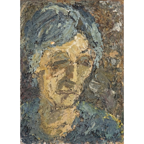 144 - BARRY DE MORE (1948-2023)IMPASTO OIL ON BOARD ‘Head of Chris on Grey’, 2016 Signed, titled and dated... 