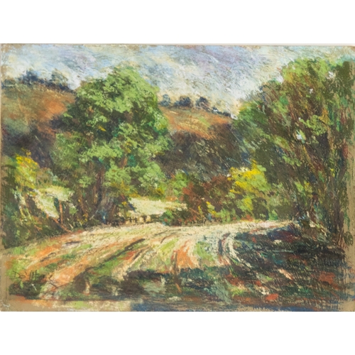 142 - BARRY DE MORE (1948-2023) PASTEL ON HARDBOARD ‘Matlock, Derbyshire Landscape’, 1999 Signed and title... 