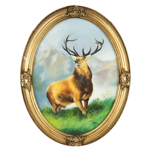 172 - JOHN HASSALL (1944-2020)SET OF FIVE OVAL OILS ON CANVAS BRITISH WILDLIFE:Fox, Stag, Squirrels, Badge... 