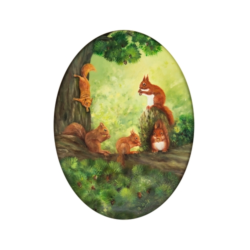 172 - JOHN HASSALL (1944-2020)SET OF FIVE OVAL OILS ON CANVAS BRITISH WILDLIFE:Fox, Stag, Squirrels, Badge... 