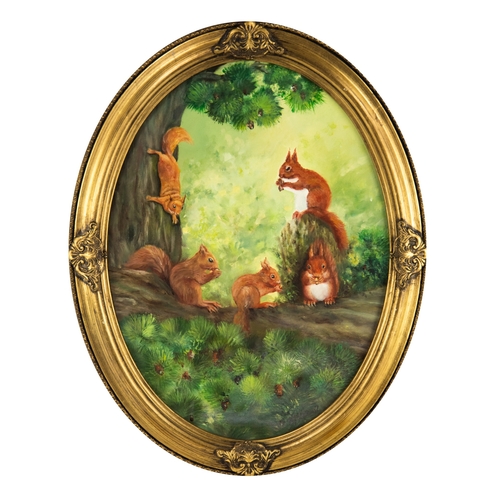 172 - JOHN HASSALL (1944-2020)SET OF FIVE OVAL OILS ON CANVAS BRITISH WILDLIFE:Fox, Stag, Squirrels, Badge... 