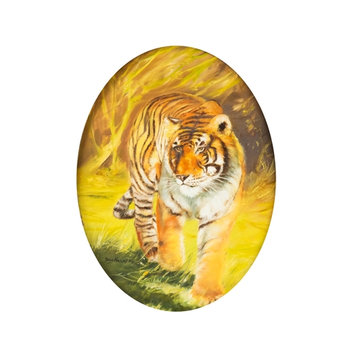 171 - JOHN HASSALL (1944-2020) SET OF THREE OVAL OILS ON CANVAS AFRICAN WILD ANIMALS: Lion, Tiger and Bull... 