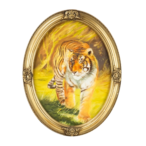 171 - JOHN HASSALL (1944-2020) SET OF THREE OVAL OILS ON CANVAS AFRICAN WILD ANIMALS: Lion, Tiger and Bull... 