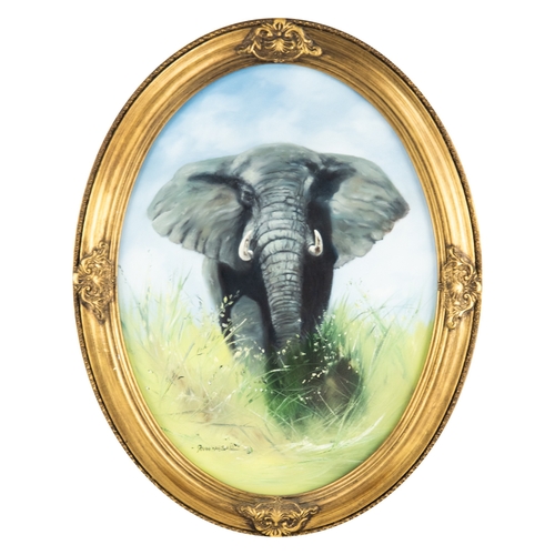 171 - JOHN HASSALL (1944-2020) SET OF THREE OVAL OILS ON CANVAS AFRICAN WILD ANIMALS: Lion, Tiger and Bull... 