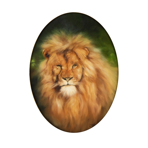 171 - JOHN HASSALL (1944-2020) SET OF THREE OVAL OILS ON CANVAS AFRICAN WILD ANIMALS: Lion, Tiger and Bull... 