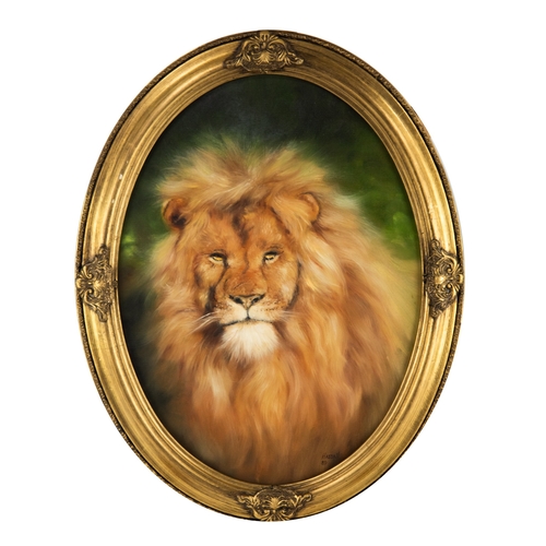 171 - JOHN HASSALL (1944-2020) SET OF THREE OVAL OILS ON CANVAS AFRICAN WILD ANIMALS: Lion, Tiger and Bull... 