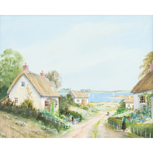 170 - CHARLES COOPER (TWENTIETH CENTURY) PAIR OF OILS ON CANVASCoastal views with thatched cottages and fi... 