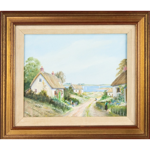170 - CHARLES COOPER (TWENTIETH CENTURY) PAIR OF OILS ON CANVASCoastal views with thatched cottages and fi... 