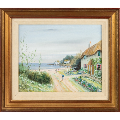 170 - CHARLES COOPER (TWENTIETH CENTURY) PAIR OF OILS ON CANVASCoastal views with thatched cottages and fi... 