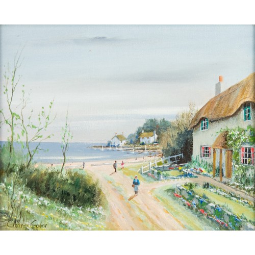 170 - CHARLES COOPER (TWENTIETH CENTURY) PAIR OF OILS ON CANVASCoastal views with thatched cottages and fi... 