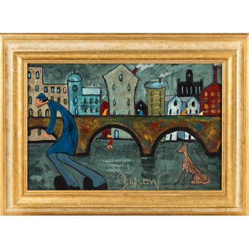 139 - ALBERT BARLOW (1944) OIL ON BOARD‘Where’s He Going Now, I Wanna Go Home’ Signed and titled verso 7 ½... 