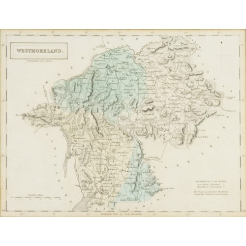 129 - W H TOMS after T BADESLADE COPPER-PLATE ENGRAVED HAND COLOURED MAP of WESTMORLAND, published 1742, 5... 