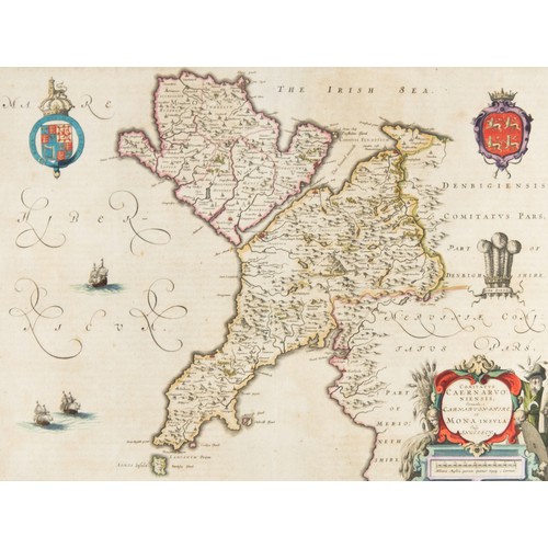 128 - WILLIAM JANSZOON BLAEU (1571-1638) or SUCCESSORS COPPER-PLATE ENGRAVED HAND COLOURED MAP of CARNOVON... 