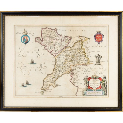 128 - WILLIAM JANSZOON BLAEU (1571-1638) or SUCCESSORS COPPER-PLATE ENGRAVED HAND COLOURED MAP of CARNOVON... 