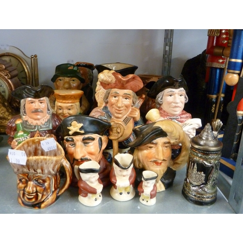 19 - A SELECTION OF MOSTLY COMPOSITE FIGURES, TWO CHRISTMAS STYLE WOODEN SOLDIERS, CERAMIC CLOWN, ELEPHAN... 