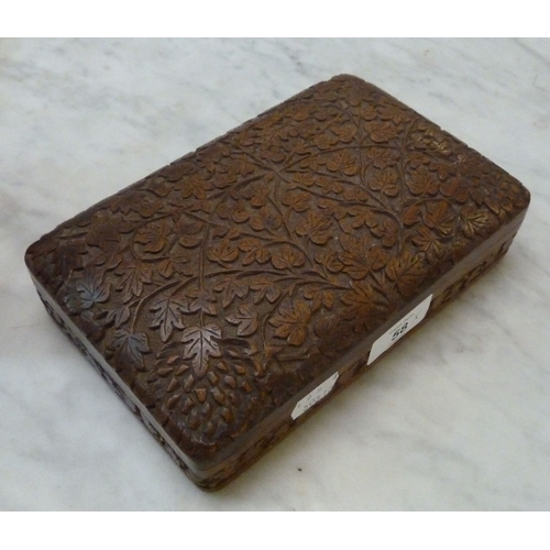58 - COLLECTION OF 11 SMALL METAL BOXES AND A SMALL BUTTON HOOK CONTAINED IN AN ORNATE CARVED WOODEN BOX